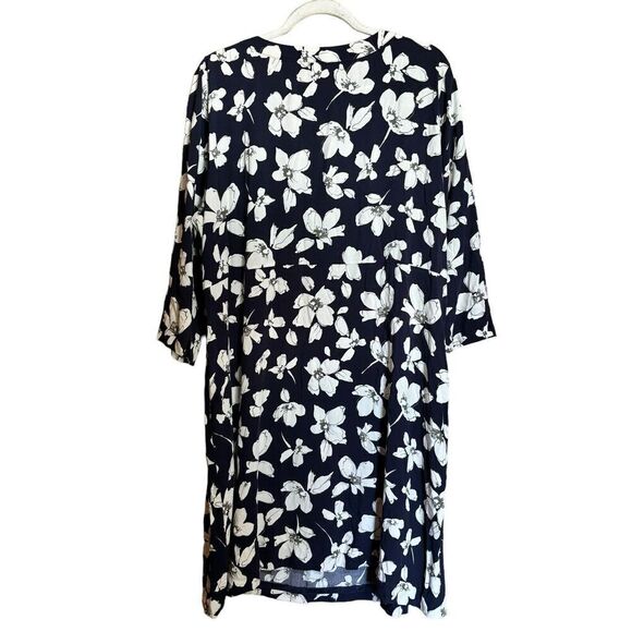 J Jill Shift Dress Womens XL Multicolor Floral Artsy Midi Split Neck - Picture 5 of 8